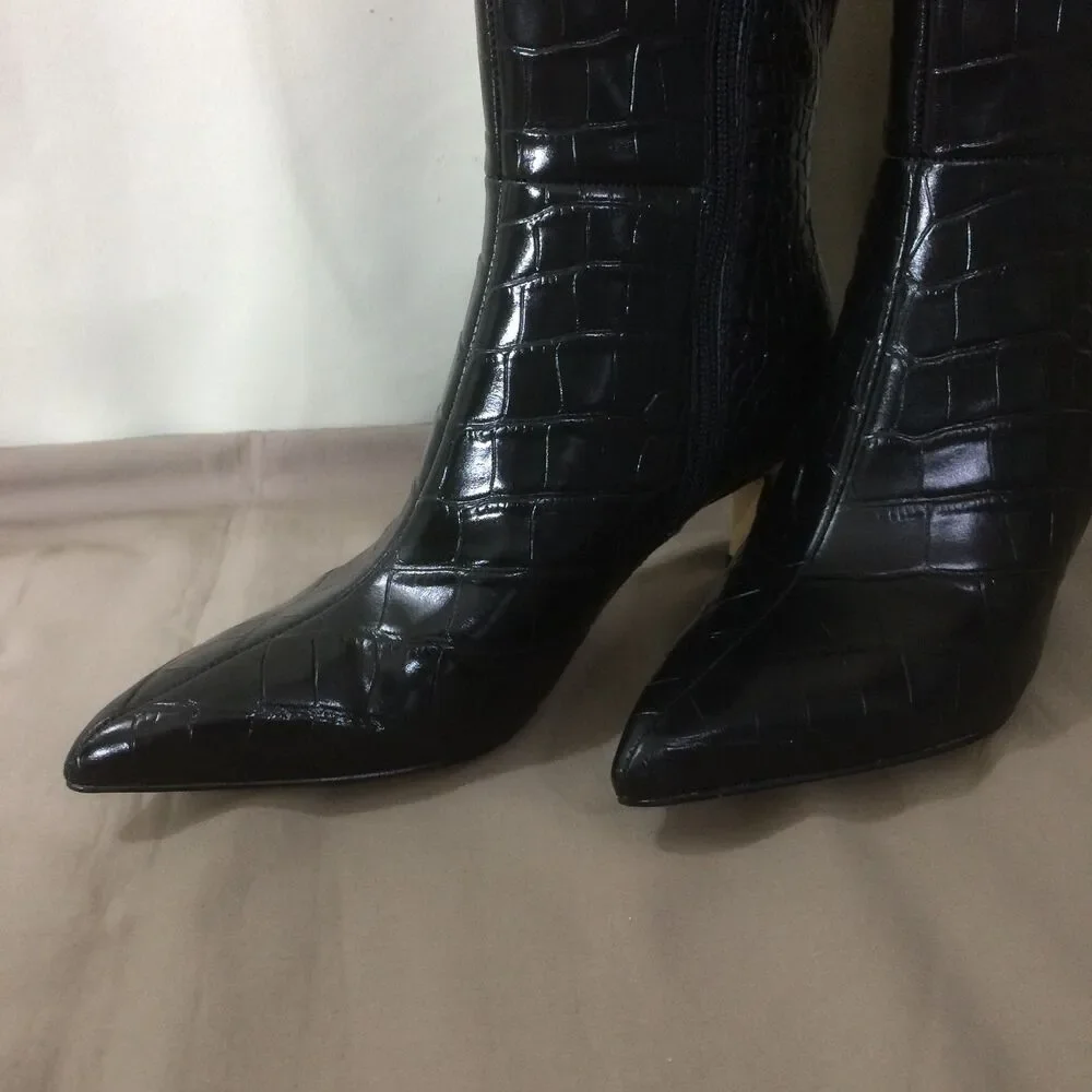 NEW Marc Fisher LTD Quinnie Black Croc Embossed Knee High Boot Size 6.5 Unworn